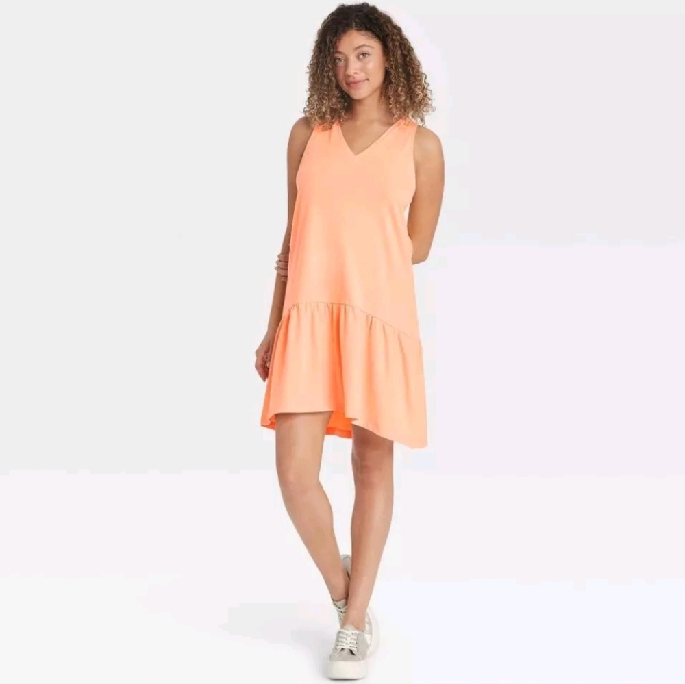 A New Day Sleeveless Pullover V-Neck High-Low Hem T-Shirt Dress, ,Orange